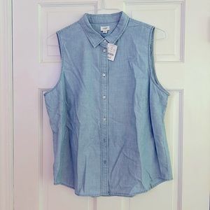 NWT, JCrew, sleeveless button down top, chambray, XL
